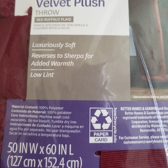 Sherpa Velvet Plush Throw Blanket 50" x 60" NWT Buffalo Check Red & Black - Picture 6 of 8